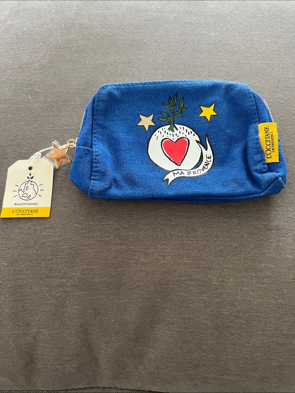 L'OCCITANE Blue Canvas Mini Pouch with Heart & Star Motif